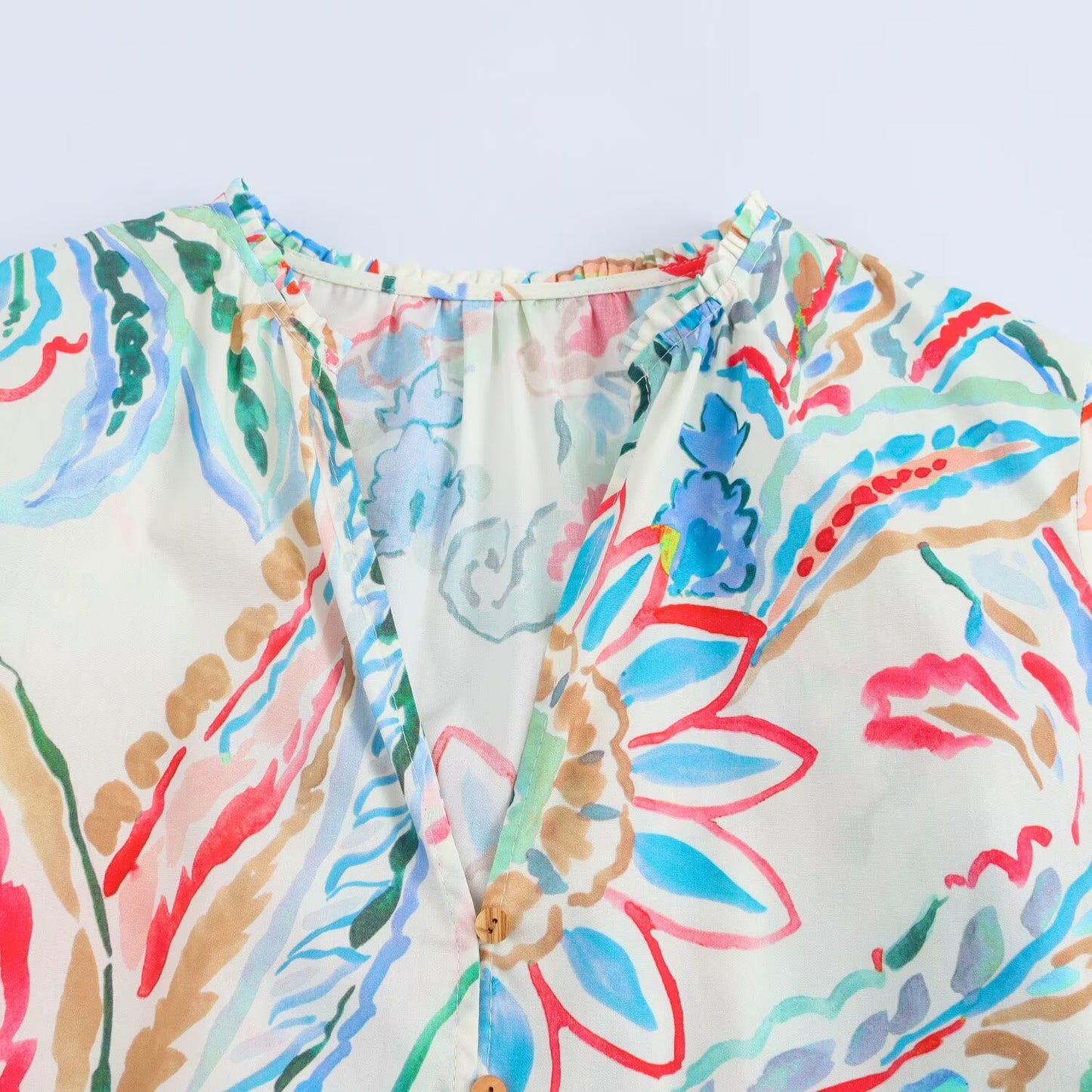 Fashionable loose poplin printed long sleeved shirt