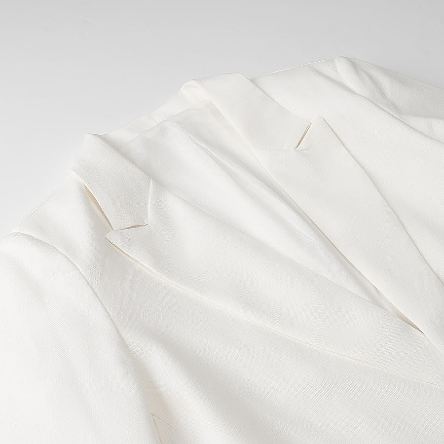Fashionable buttonless collar linen suit jacket